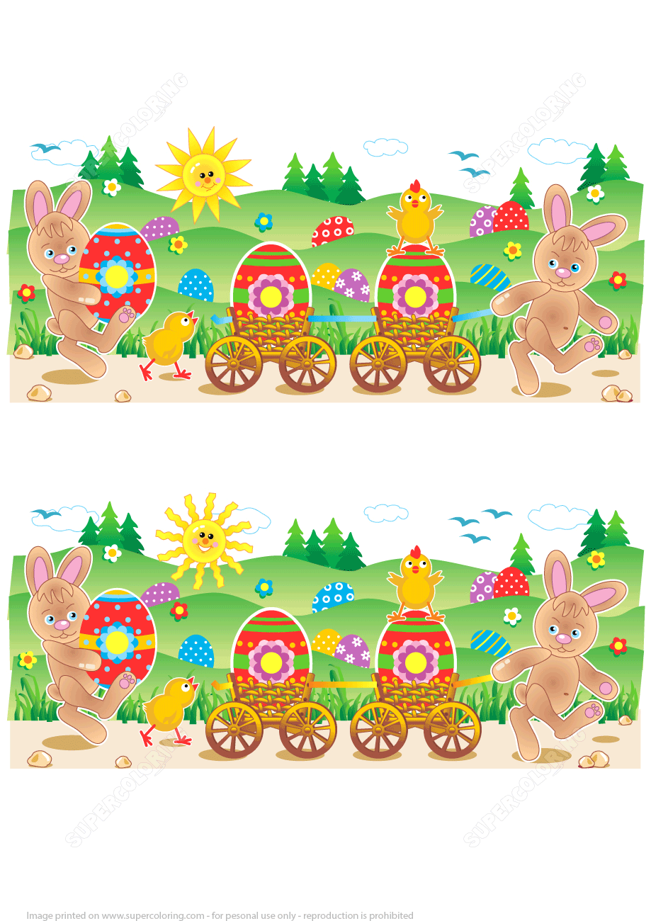 Find 10 Differences Easter Bunnies Chicks Painted Eggs Find 10 Differences Easter Bunnies Chicks Painted Eggs