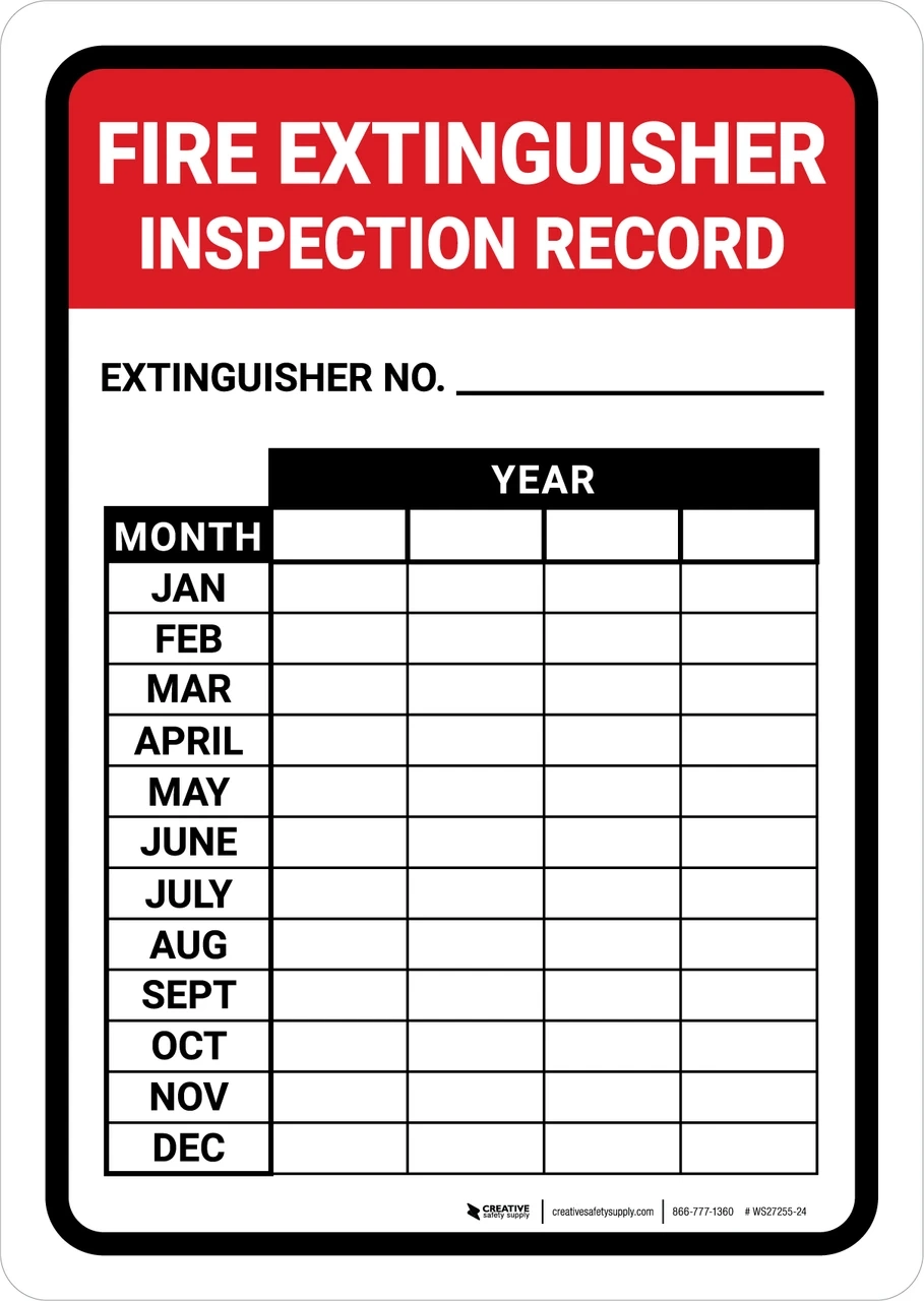Fire Extinguisher Inspection Record V2 Portrait Wall Sign