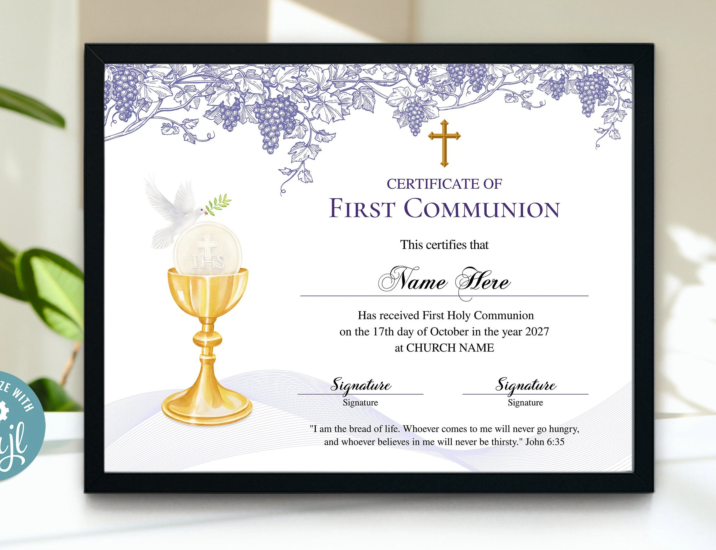 First Communion Certificate 11x85