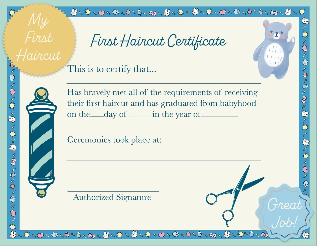 First Haircut Certificates Pack Of 6