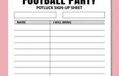 Football Party Potluck Sign Up Sheet