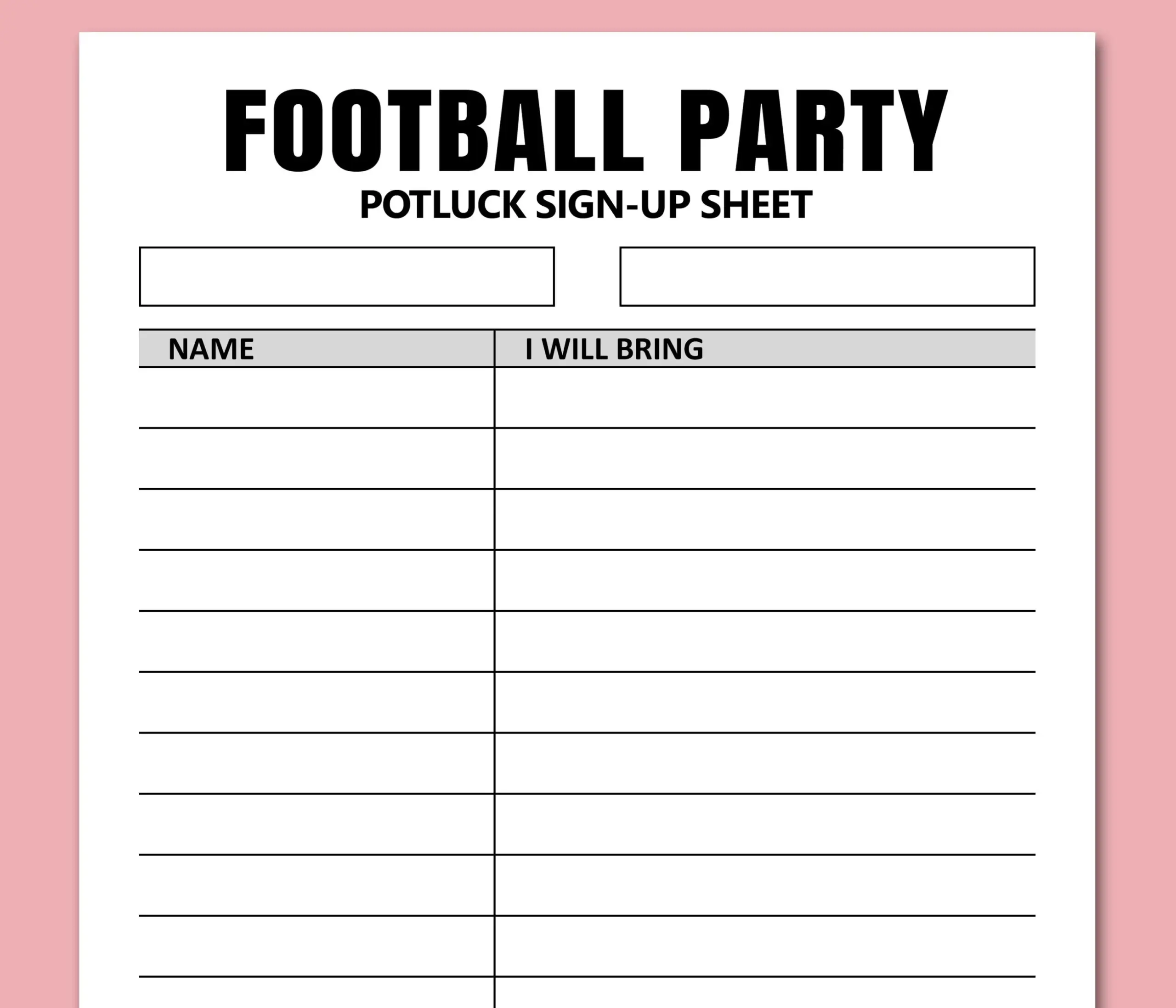Football Party Potluck Sign Up Sheet Football Party Potluck Sign Up Sheet