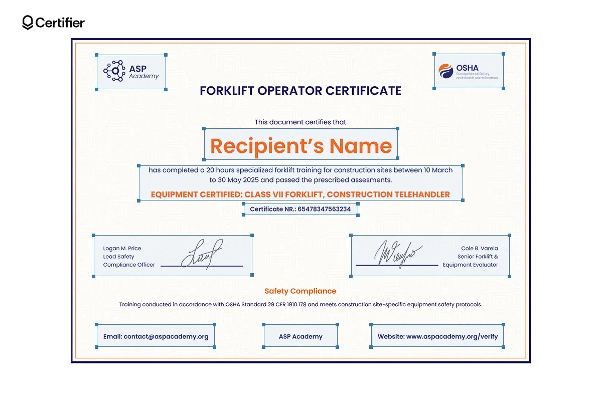 Forklift Certificate Templates
