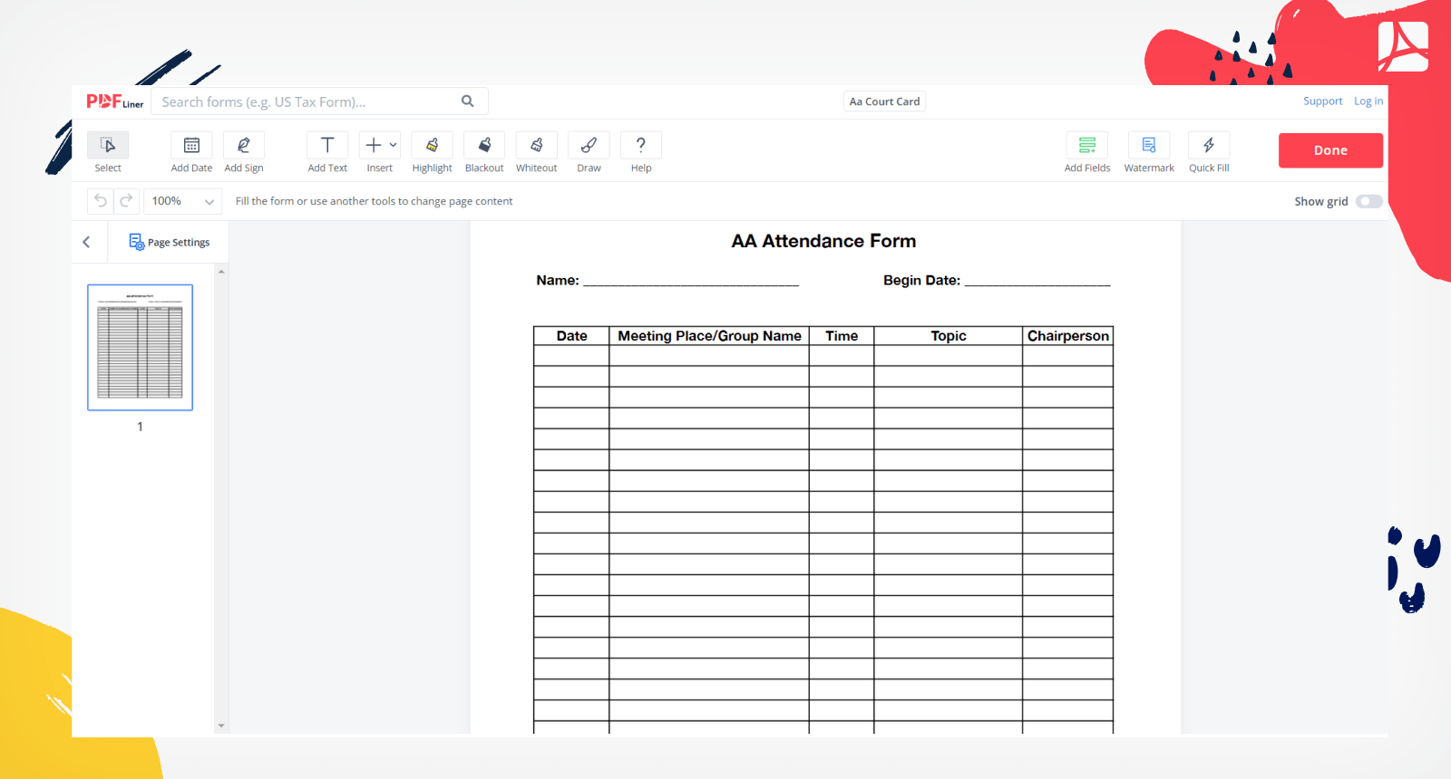 Form Aa Court Card Form Aa Court Card