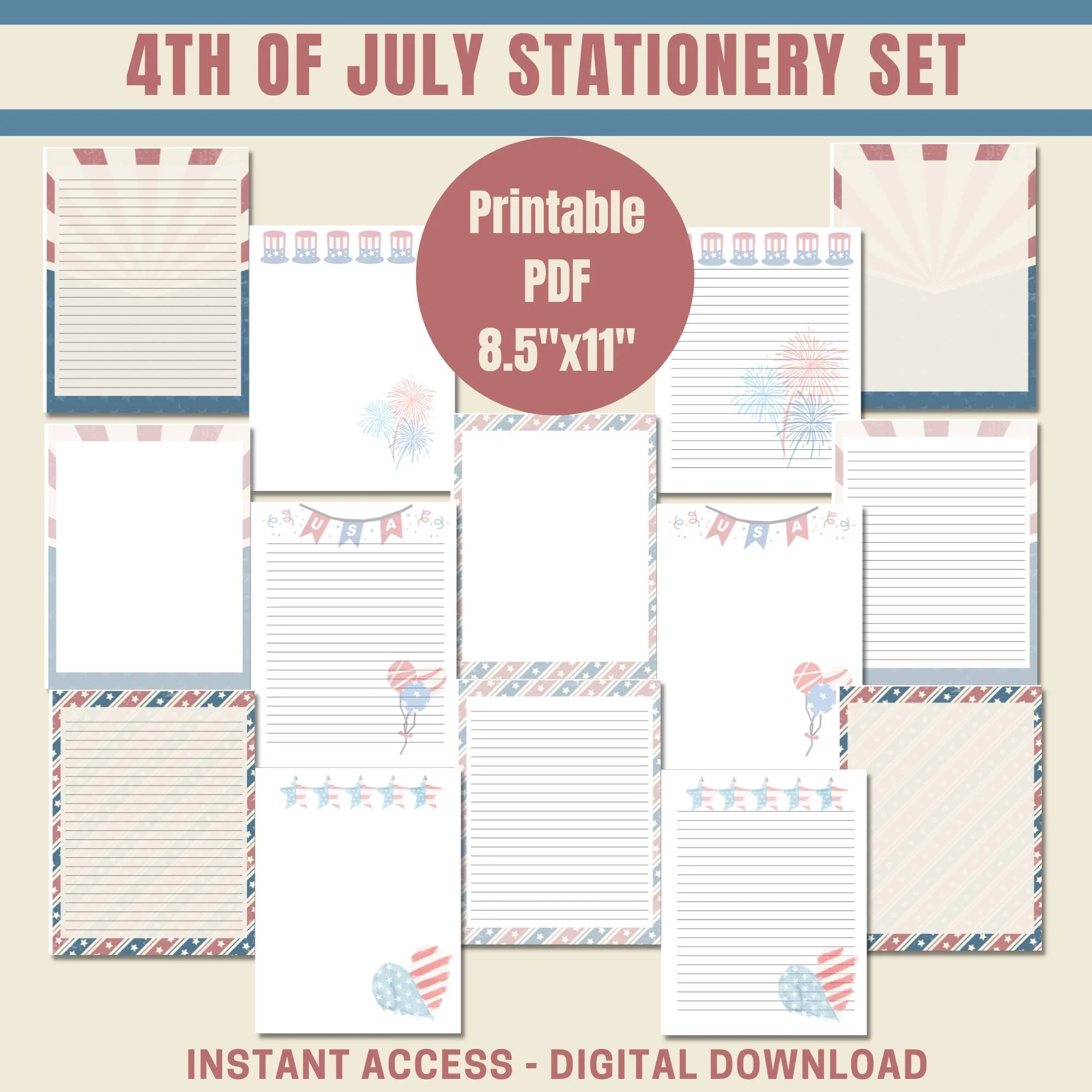 Fourth Of July Printable Stationery Set Fourth Of July Printable Stationery Set