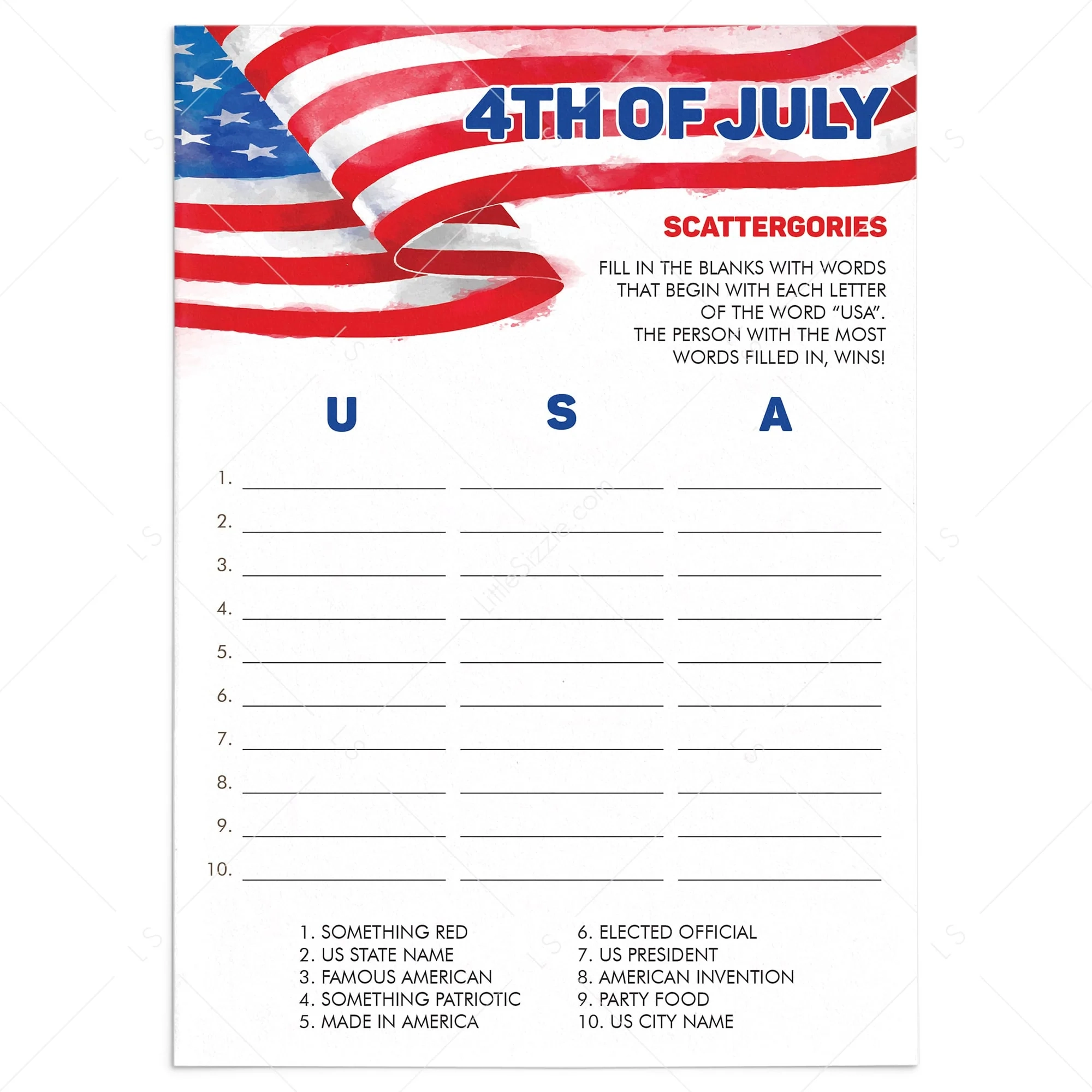 Fourth Of July Usa Scattergories Game To Print Or Play Online Fourth Of July Usa Scattergories Game To Print Or Play Online
