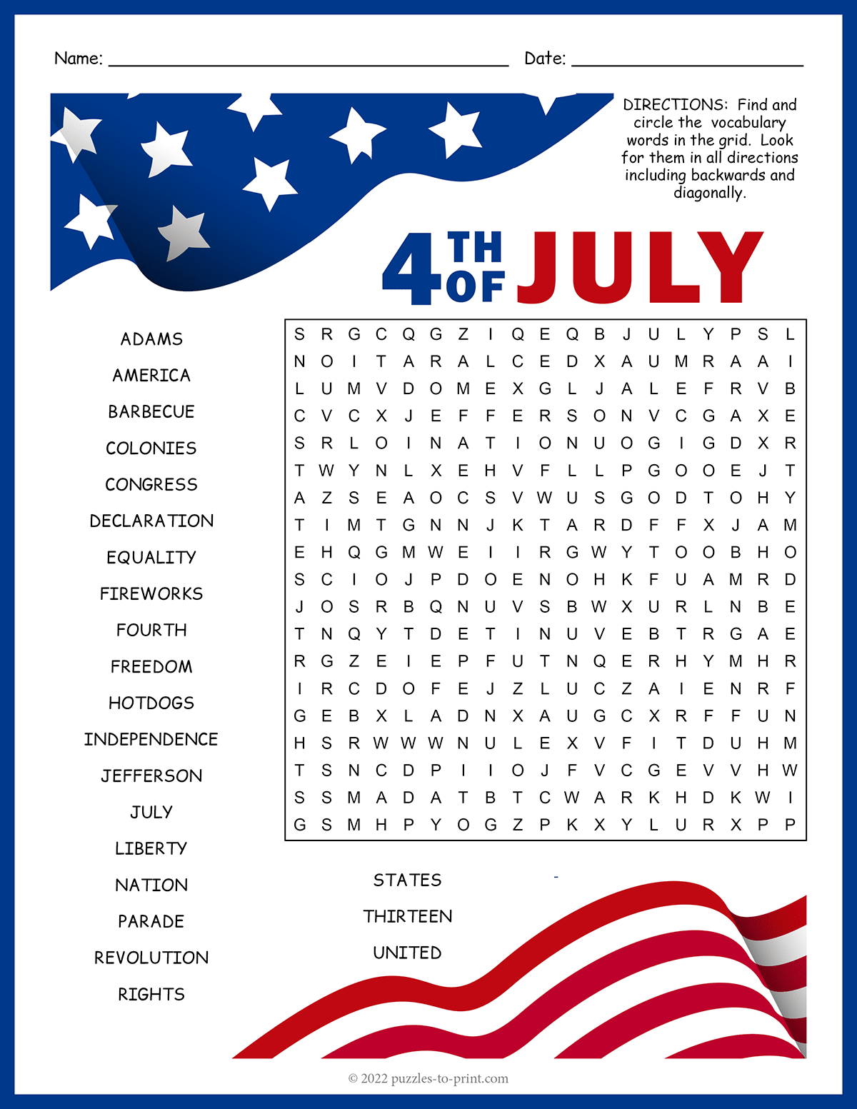 Fourth Of July Word Search shtml