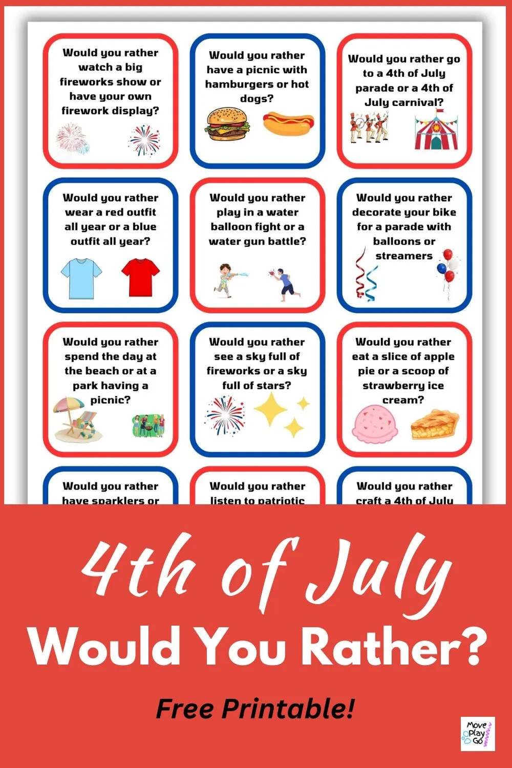 Fourth Of July Would You Rather Cards Fourth Of July Would You Rather Cards