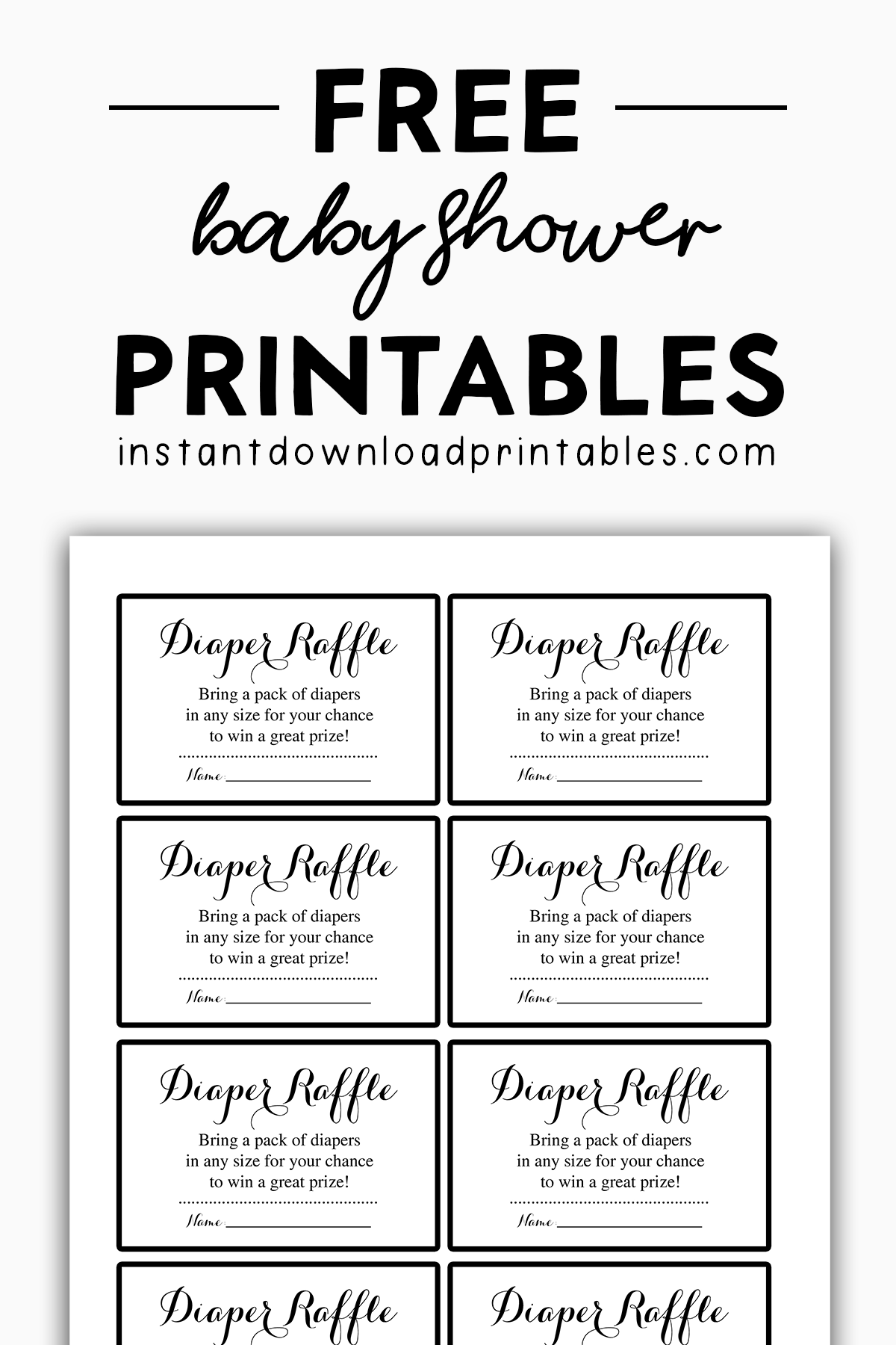Free Baby Shower Black And White Printables Instant Download Diaper Raffle Tickets