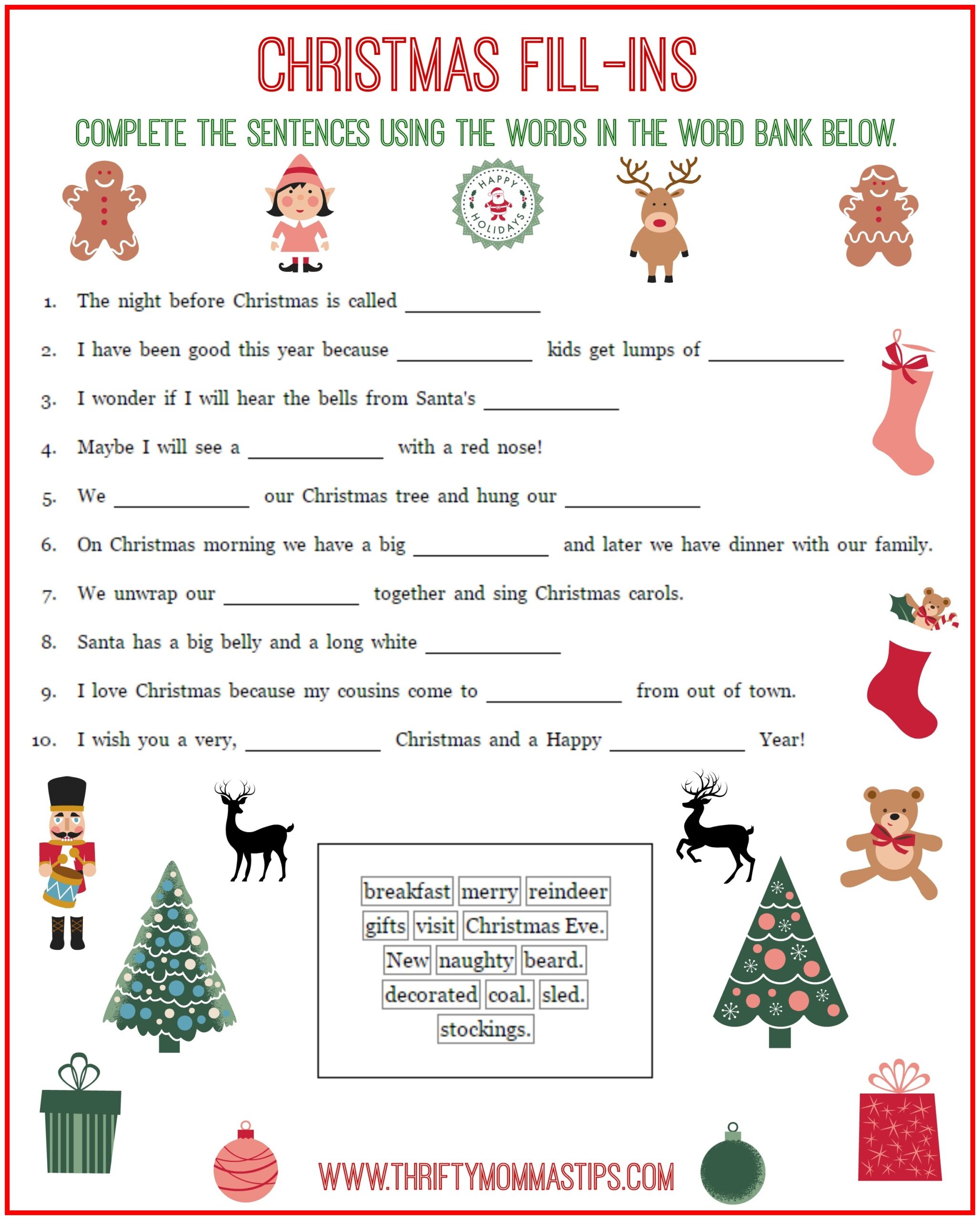 Free Christmas Fill Ins Printable Free Christmas Fill Ins Printable