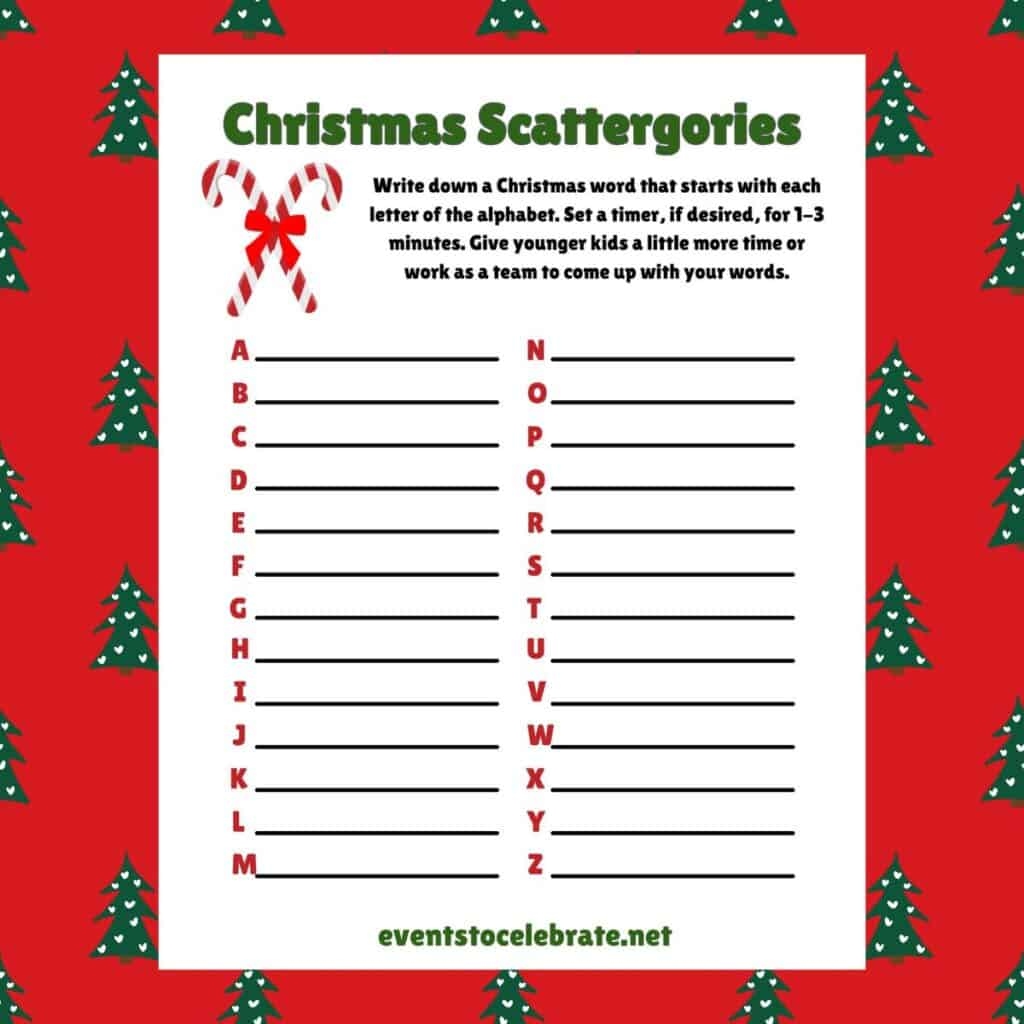Free Christmas Scattergories Game For The Whole Family