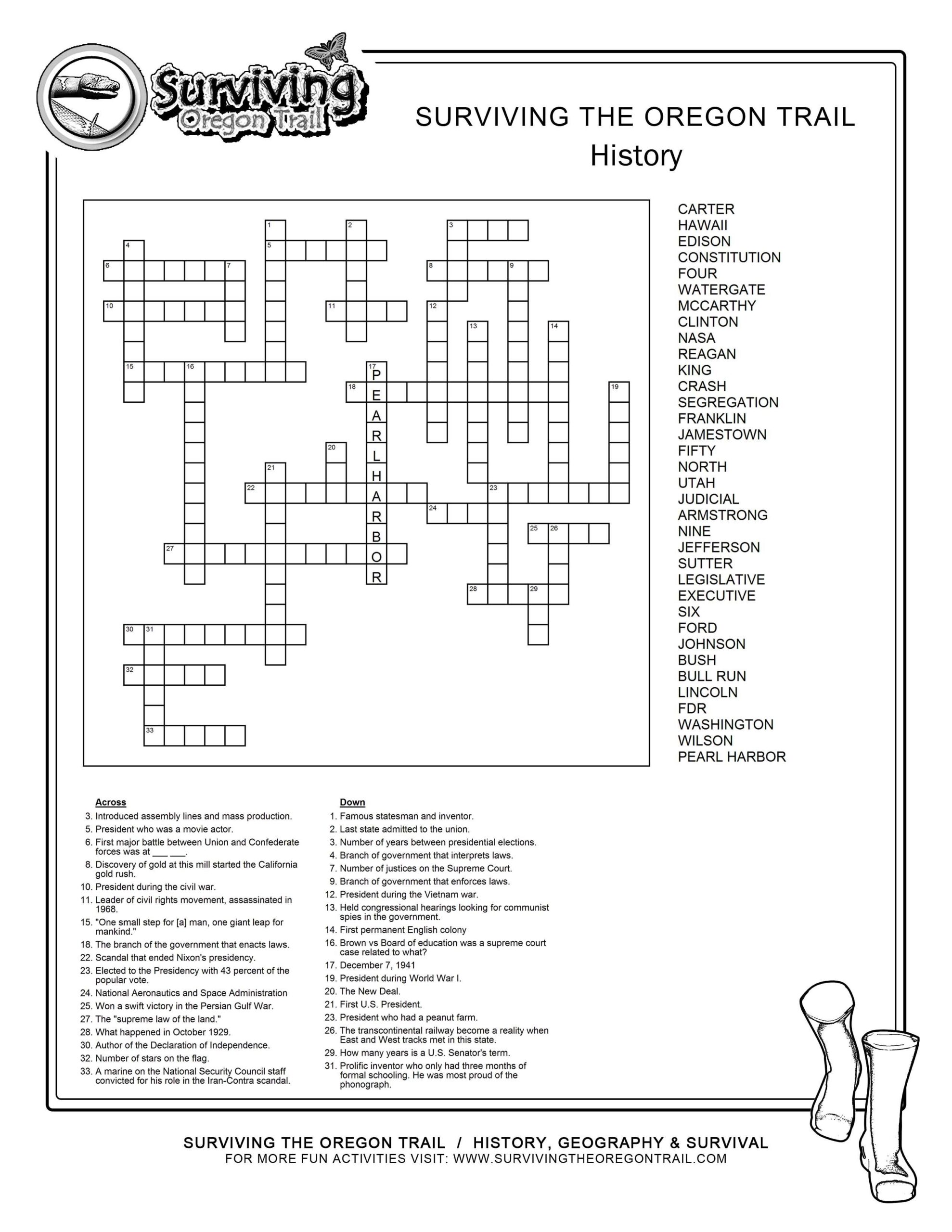 Free Crosswords Puzzle History Hard 2 Includes Answer Sheet Surviving The O 498492252512525697