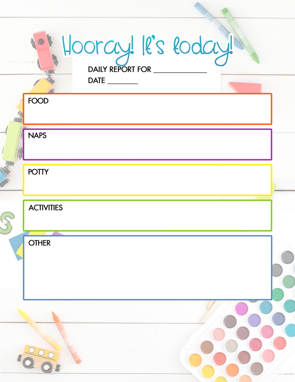 Free Daycare Daily Report Child Care Printable