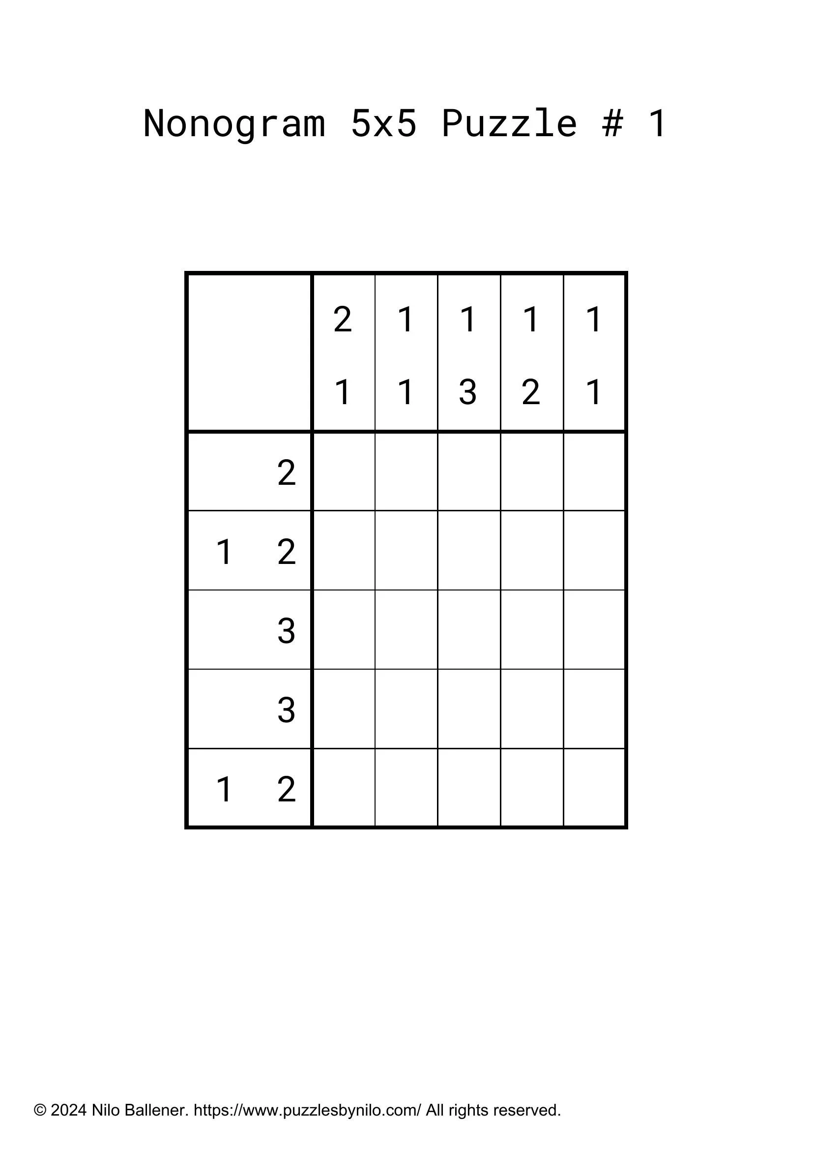 Free Downloadable Nonogram Puzzle 5x5 1 Free Downloadable Nonogram Puzzle 5x5 1