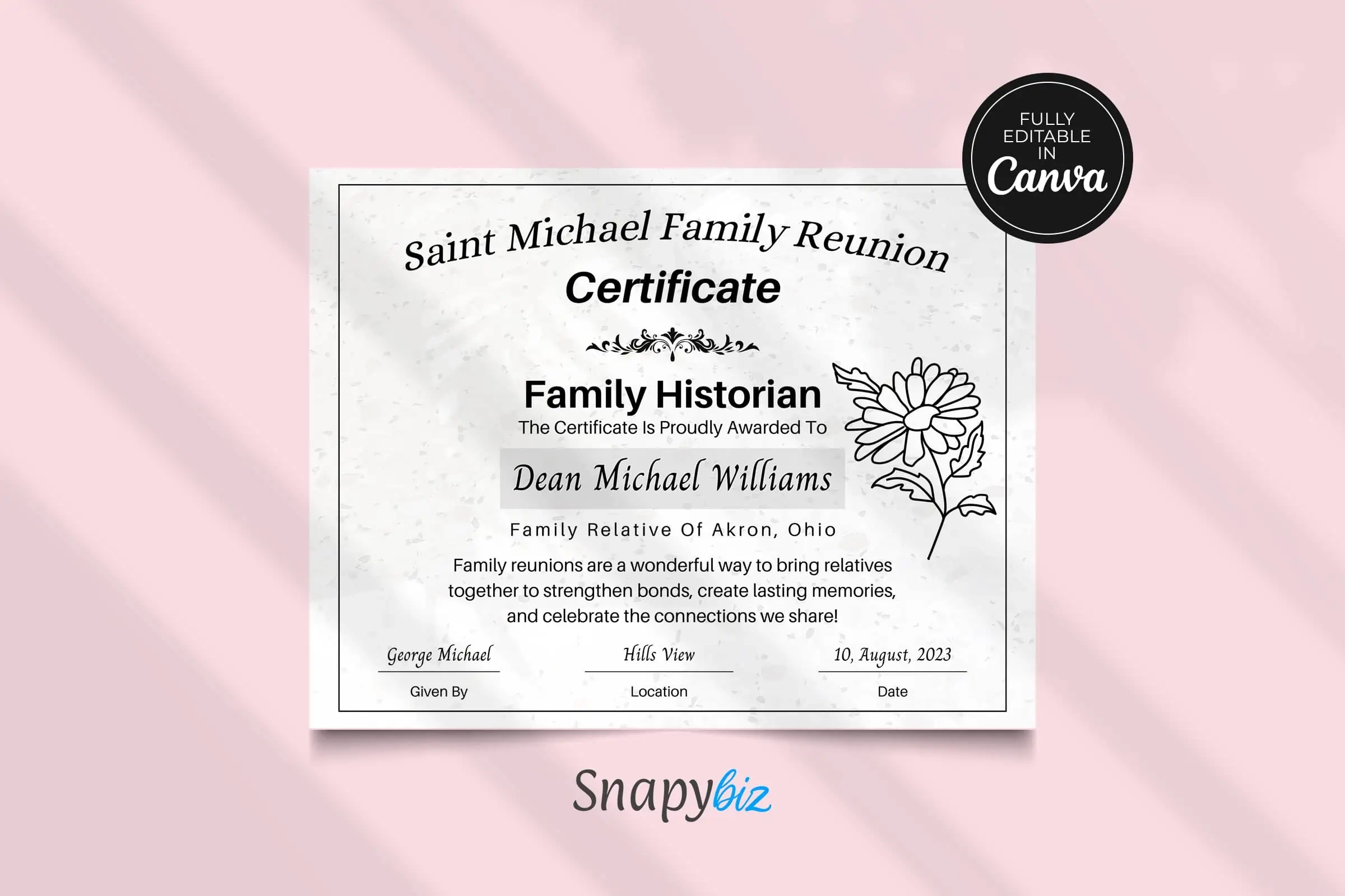 Free Family Reunion Awards Canva Certificate