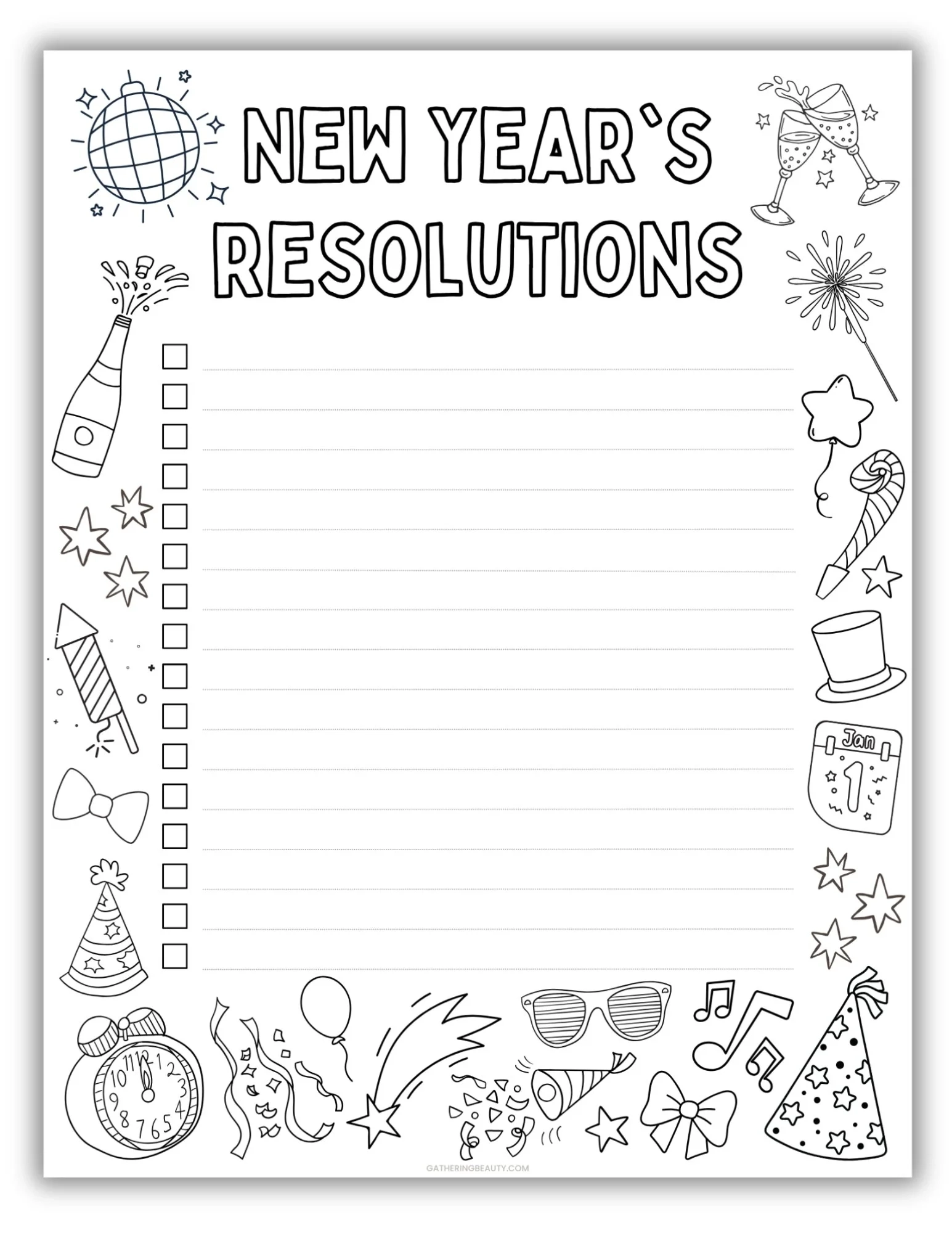 Free New Years Resolutions Printable To Colour