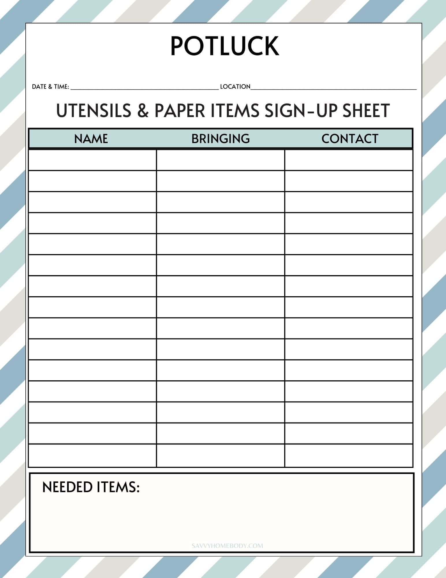 Free Potluck Sign Up Sheets Planner Free Potluck Sign Up Sheets Planner