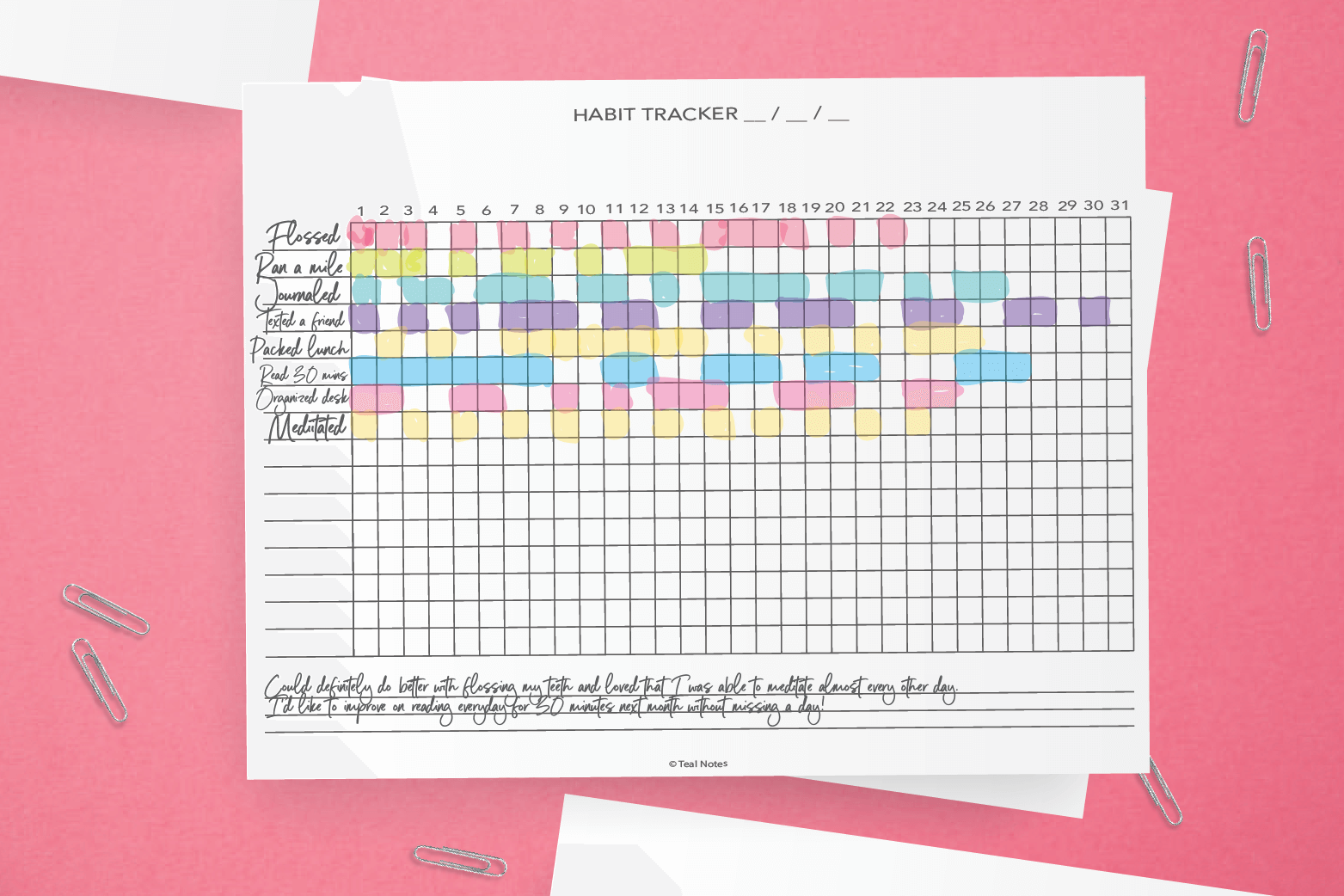 habit tracker template free printable
