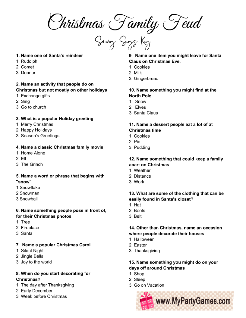 Free Printable Christmas Family Feud Game Free Printable Christmas Family Feud Game