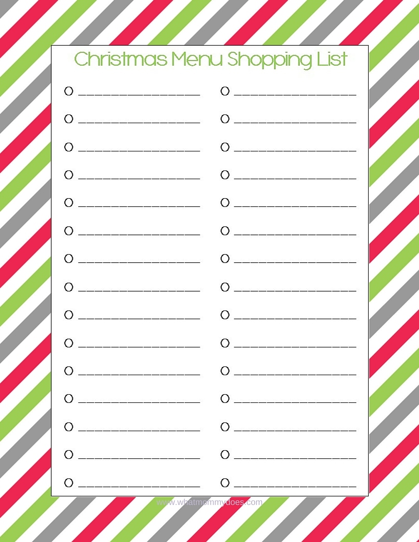 Free Printable Christmas Menu Shopping List