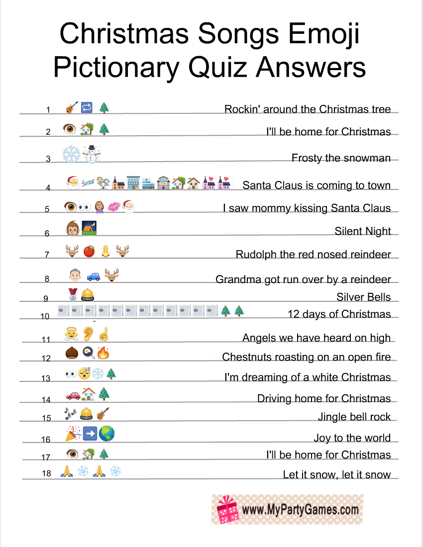 Free Printable Christmas Songs Emoji Pictionary Quiz Free Printable Christmas Songs Emoji Pictionary Quiz