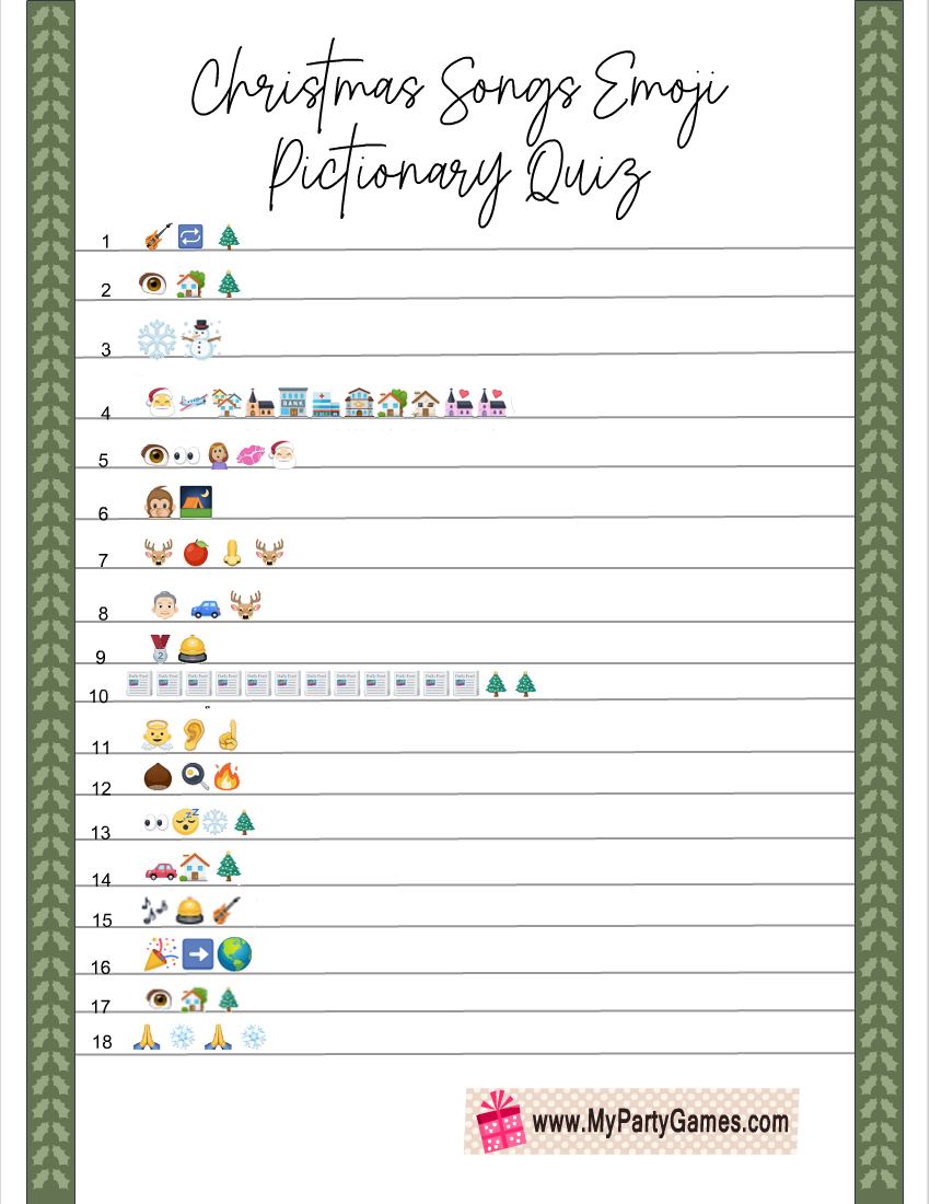 Free Printable Christmas Songs Emoji Pictionary Quiz Free Printable Christmas Songs Emoji Pictionary Quiz