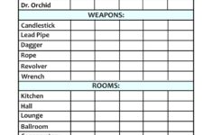 Free Printable Cluedo Score Sheet Template Pdf