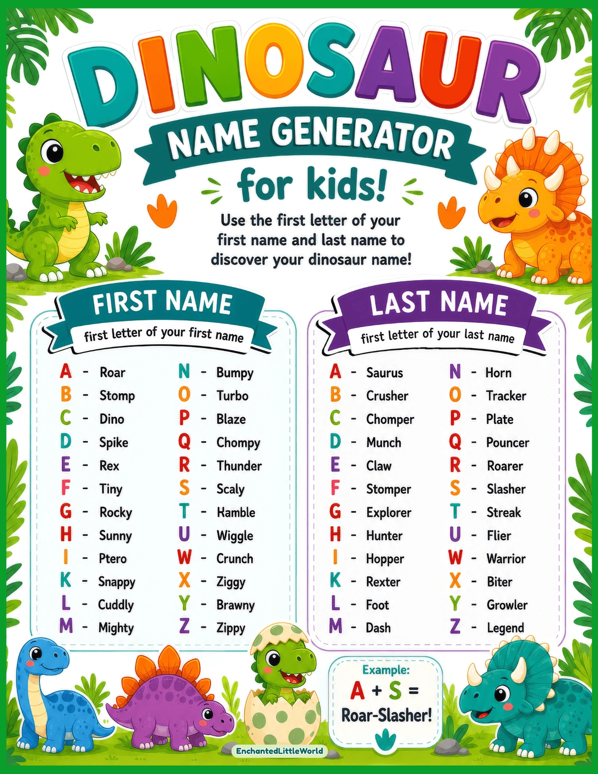 Free Printable Dinosaur Name Generator For Kids