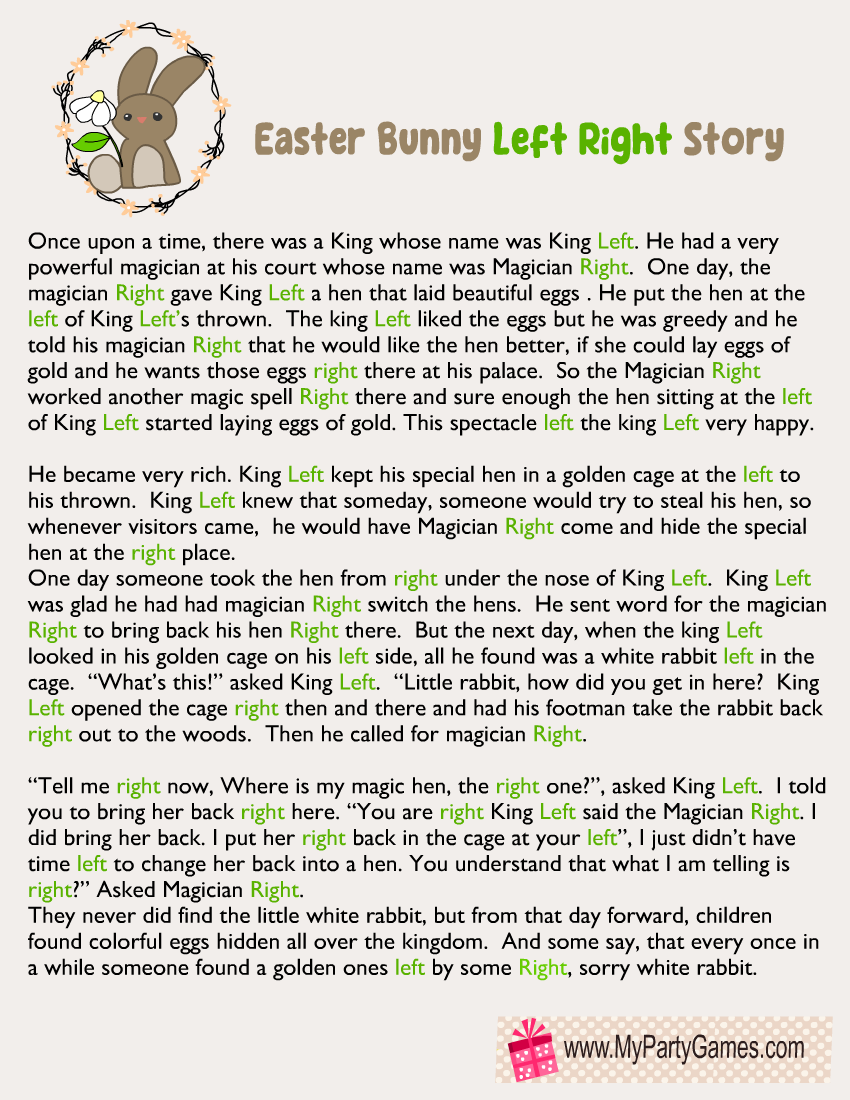 Free Printable Easter Bunny Story Left Right Game Free Printable Easter Bunny Story Left Right Game