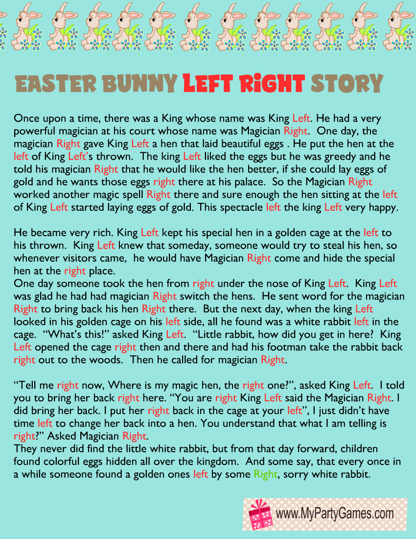 Free Printable Easter Bunny Story Left Right Game Free Printable Easter Bunny Story Left Right Game