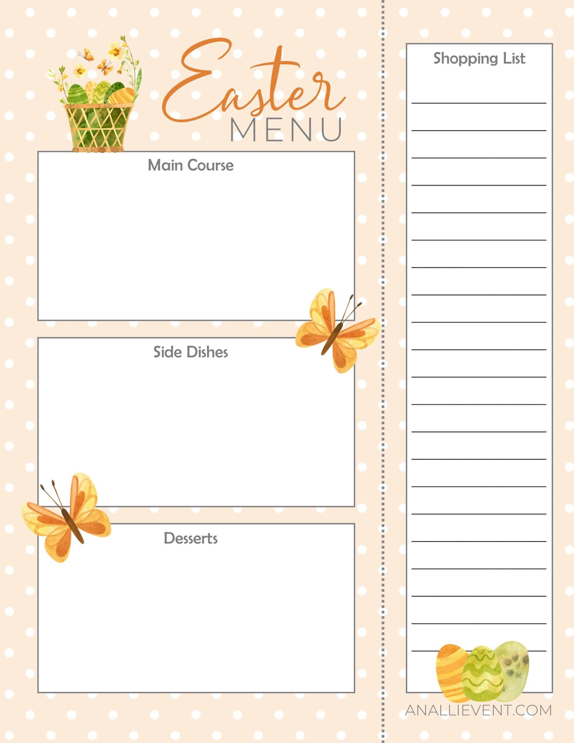 Free Printable Easter Menu