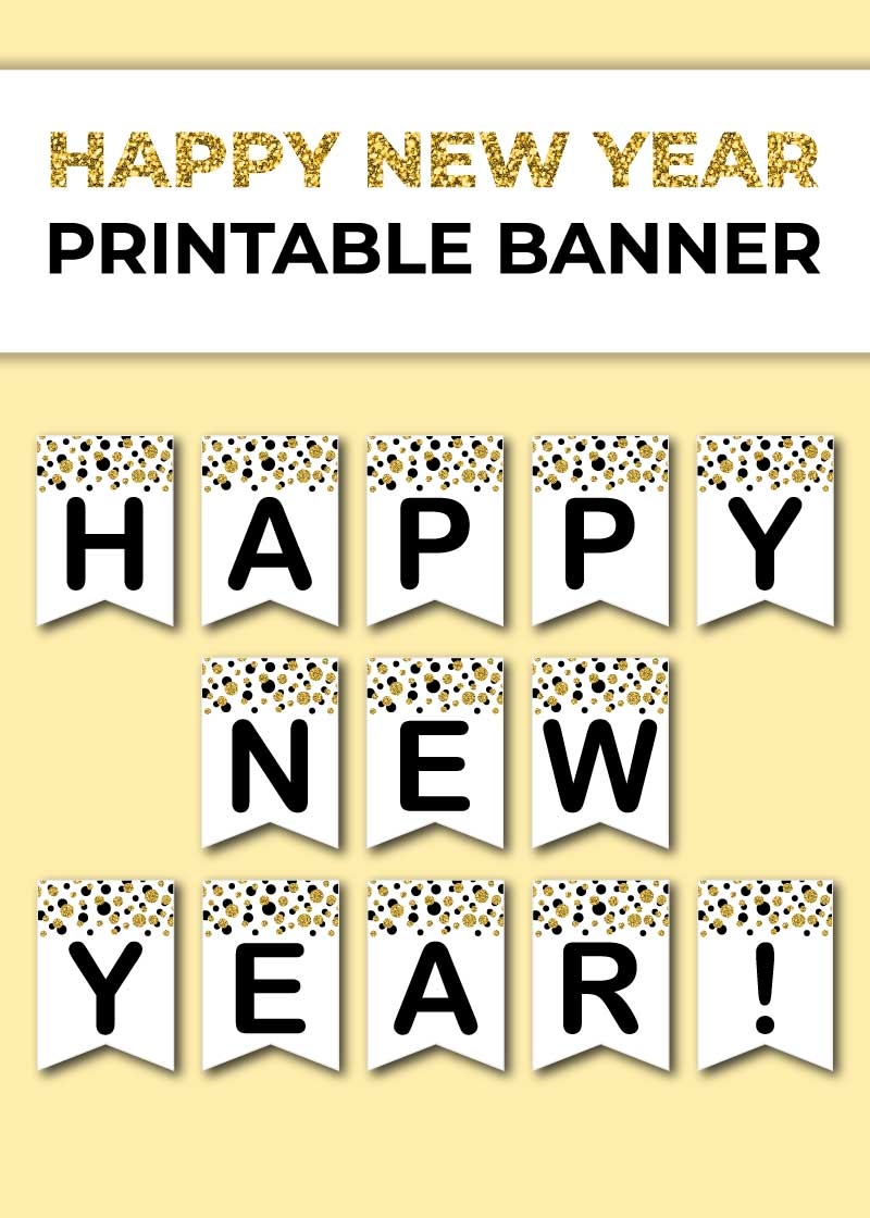 Free Printable Happy New Year Banner Black And Golden Confetti Free Printable Happy New Year Banner Black And Golden Confetti