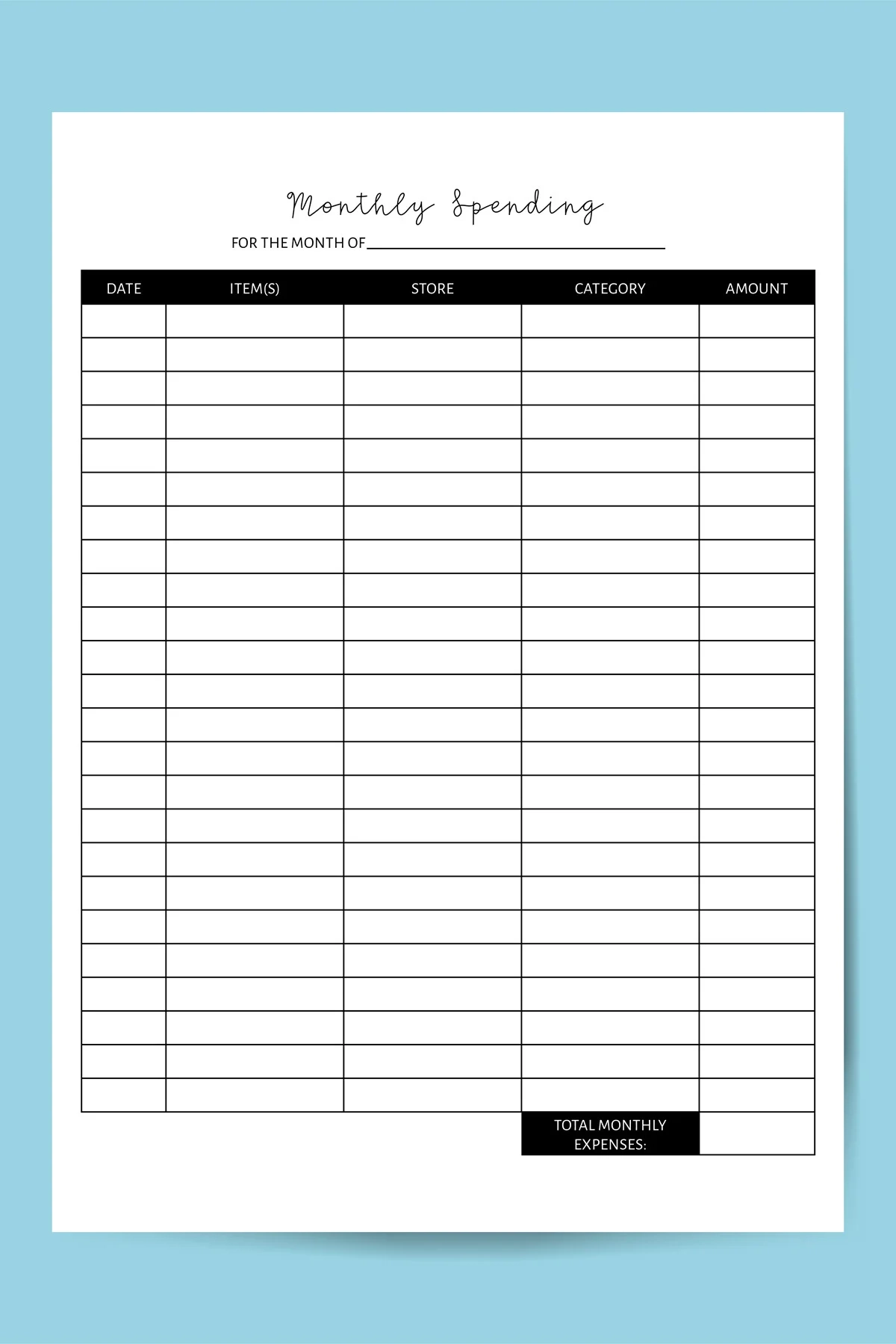 Free Printable Monthly Expense Tracker