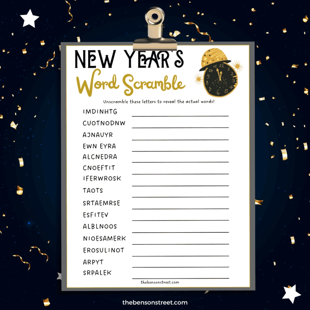 Free Printable New Years Word Scramble Free Printable New Years Word Scramble