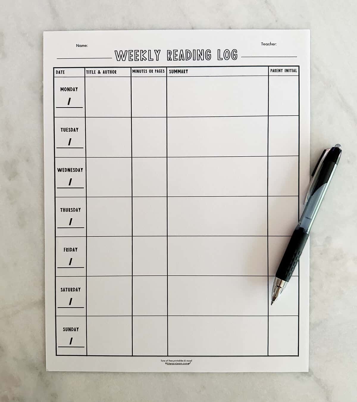 Free Printable Reading Logs