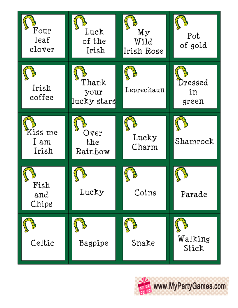 Free Printable St Patricks Day Pictionary Words