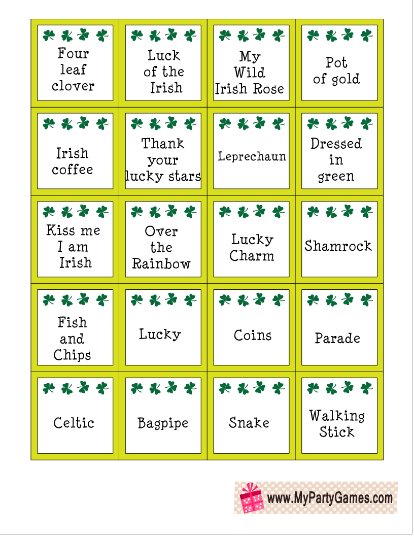 Free Printable St Patricks Day Pictionary Words Free Printable St Patricks Day Pictionary Words