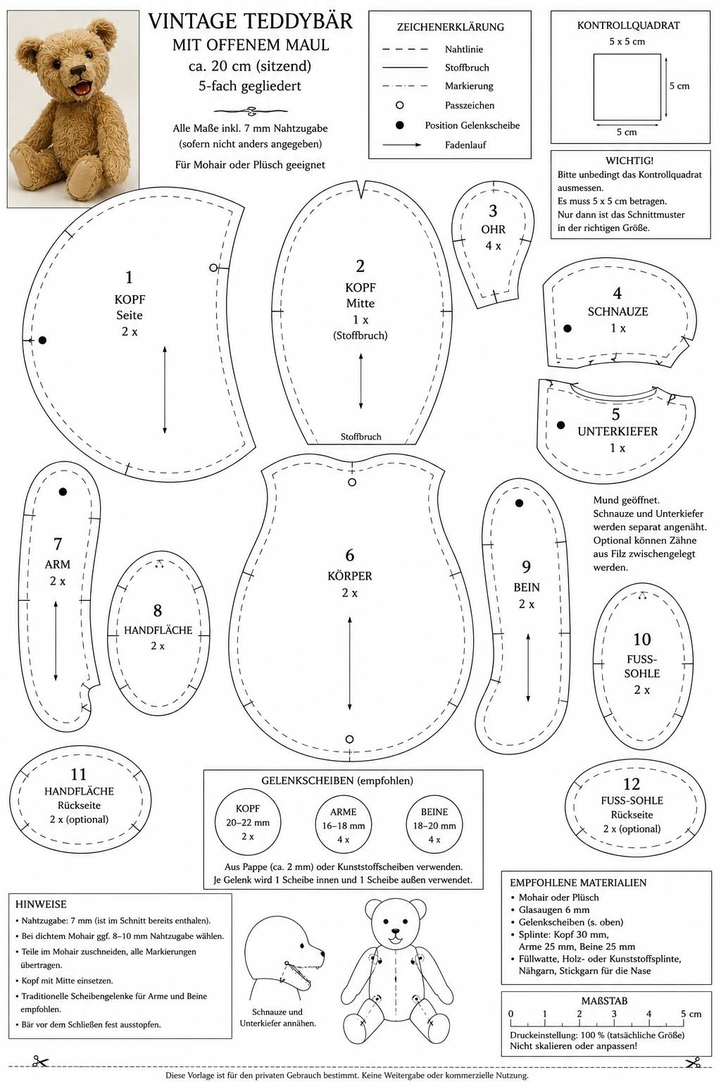 Free Printable Teddy Bear Pattern