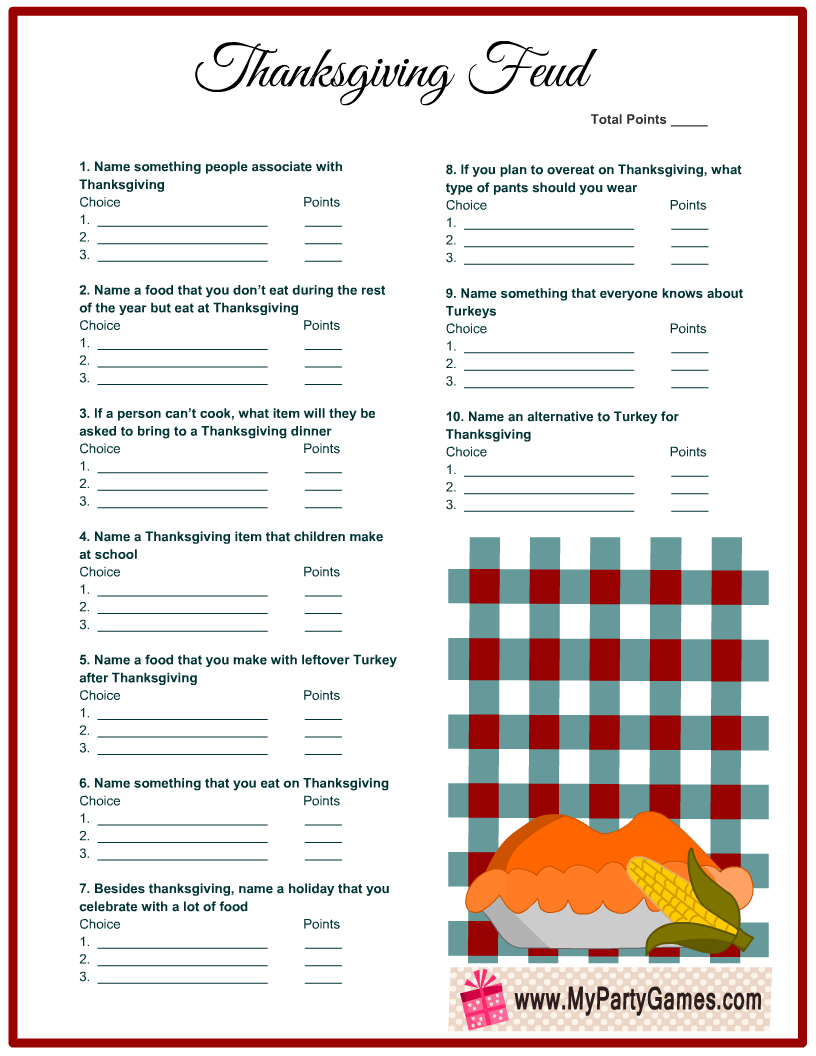 thanksgiving family feud free printable