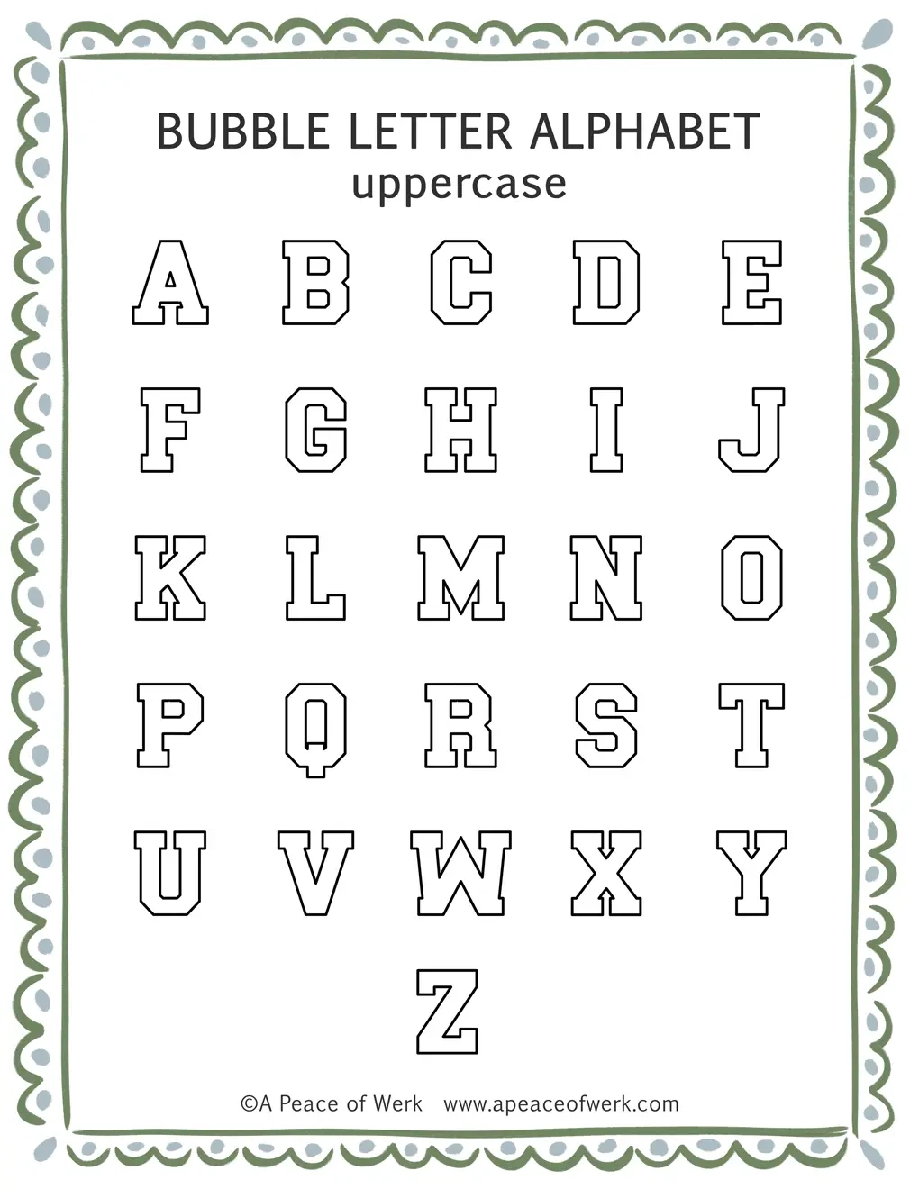 Free Printable Varsity Bubble Letters A Z Free Printable Varsity Bubble Letters A Z
