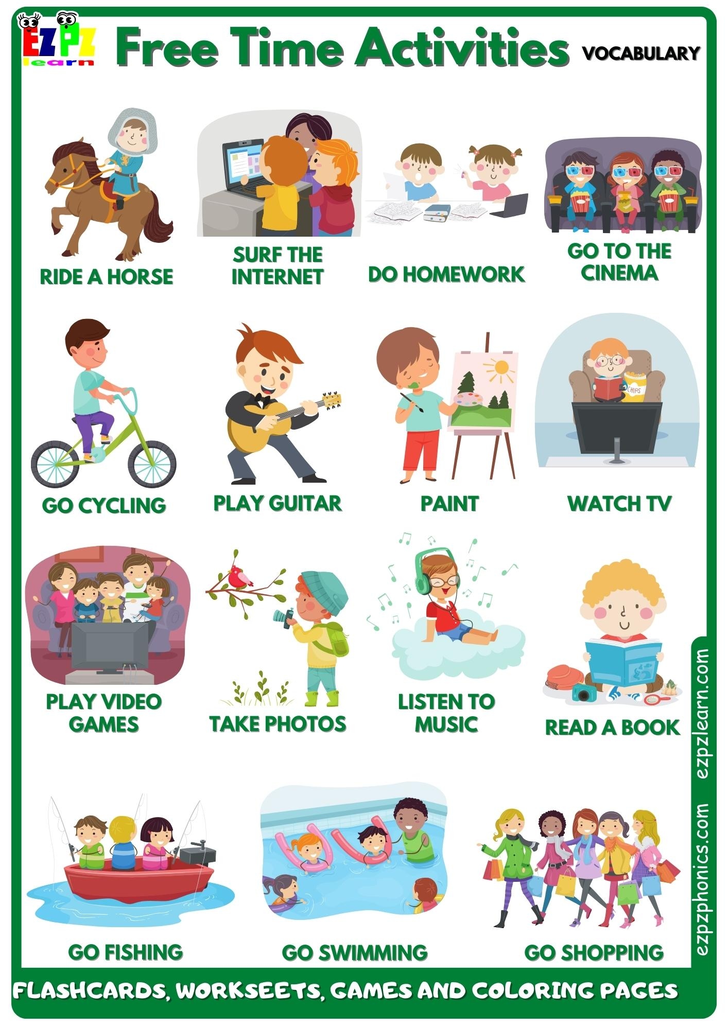 Free Time Activities Action Words Vocabulary Free English Vocabulary Resources Flashcards Worksheets Coloring Pages Games And More For Esl Flashcards Free Time Activities Action Words Vocabulary Free English Vocabulary Resources Flashcards Worksheets Coloring Pages Games And More For Esl Flashcards