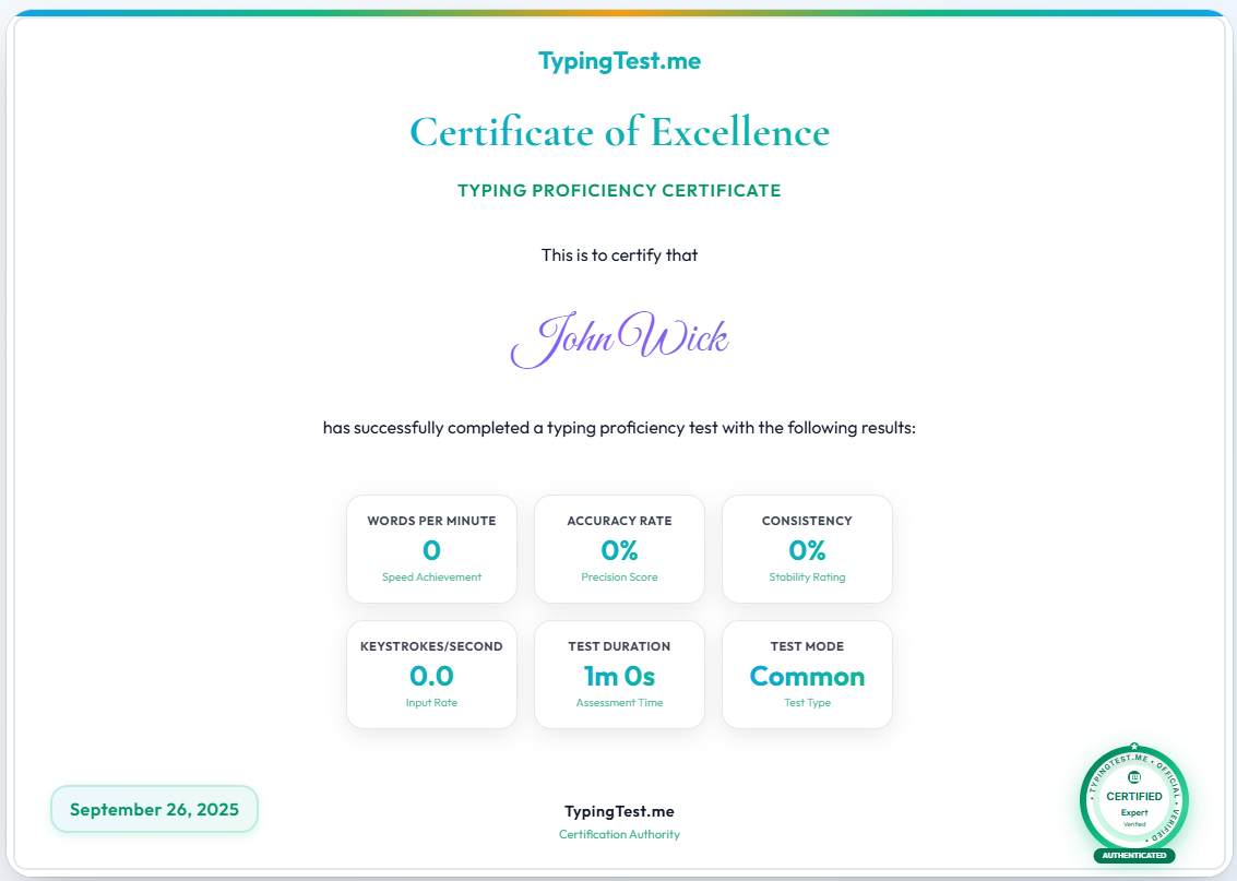Free Typing Certificate Free Typing Certificate