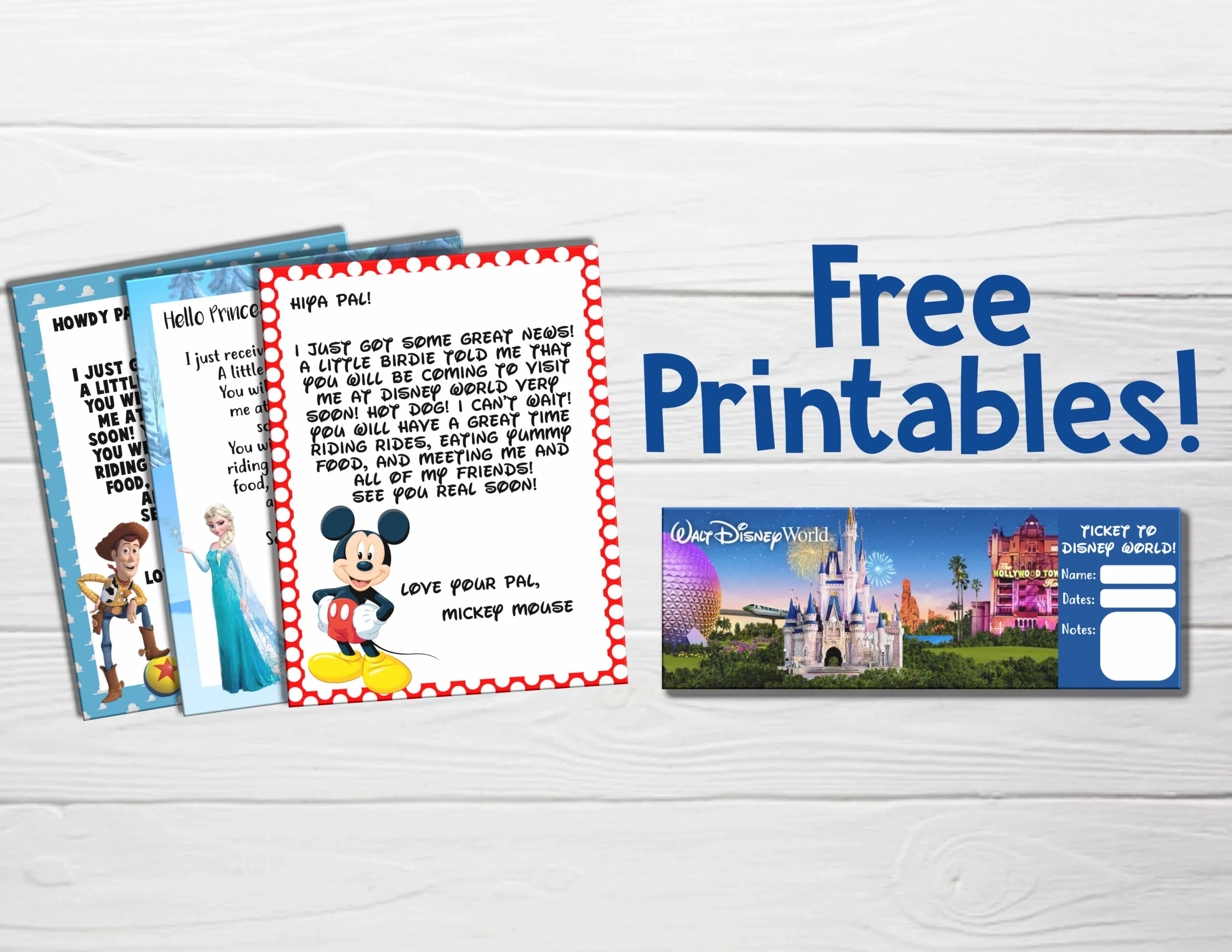 Free Youre Going To Disney World Printable Character Letters And Tickets