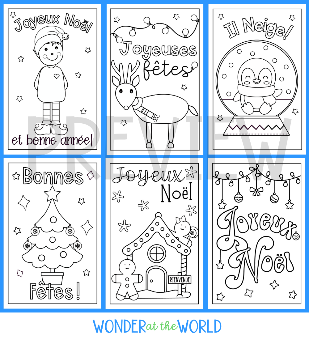 French Christmas Cards 6 Designs To Print Colour And Write Cartes De No L Ks2 Ks3 12216406