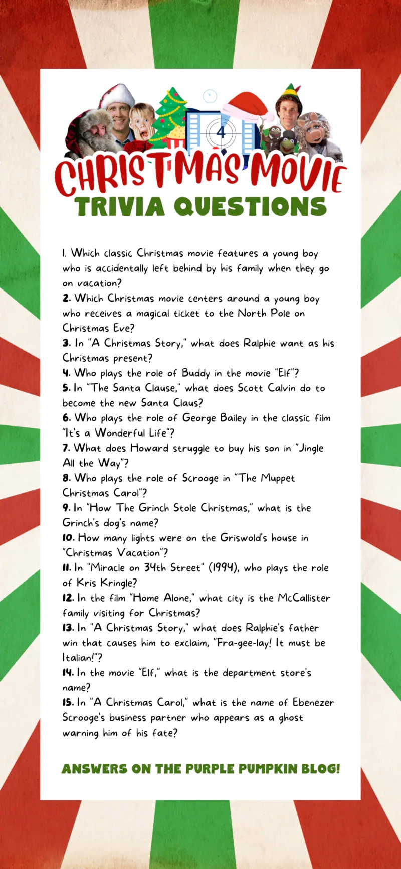 Fun Free Christmas Movie Trivia Printable Xmas Movie Quiz Questions And Answers