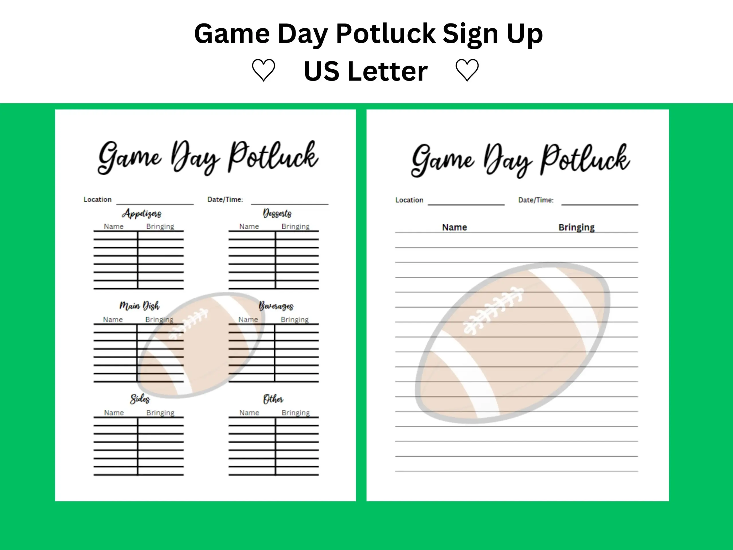 Game Day Football Potluck Meal Sign Up Game Day Football Potluck Meal Sign Up