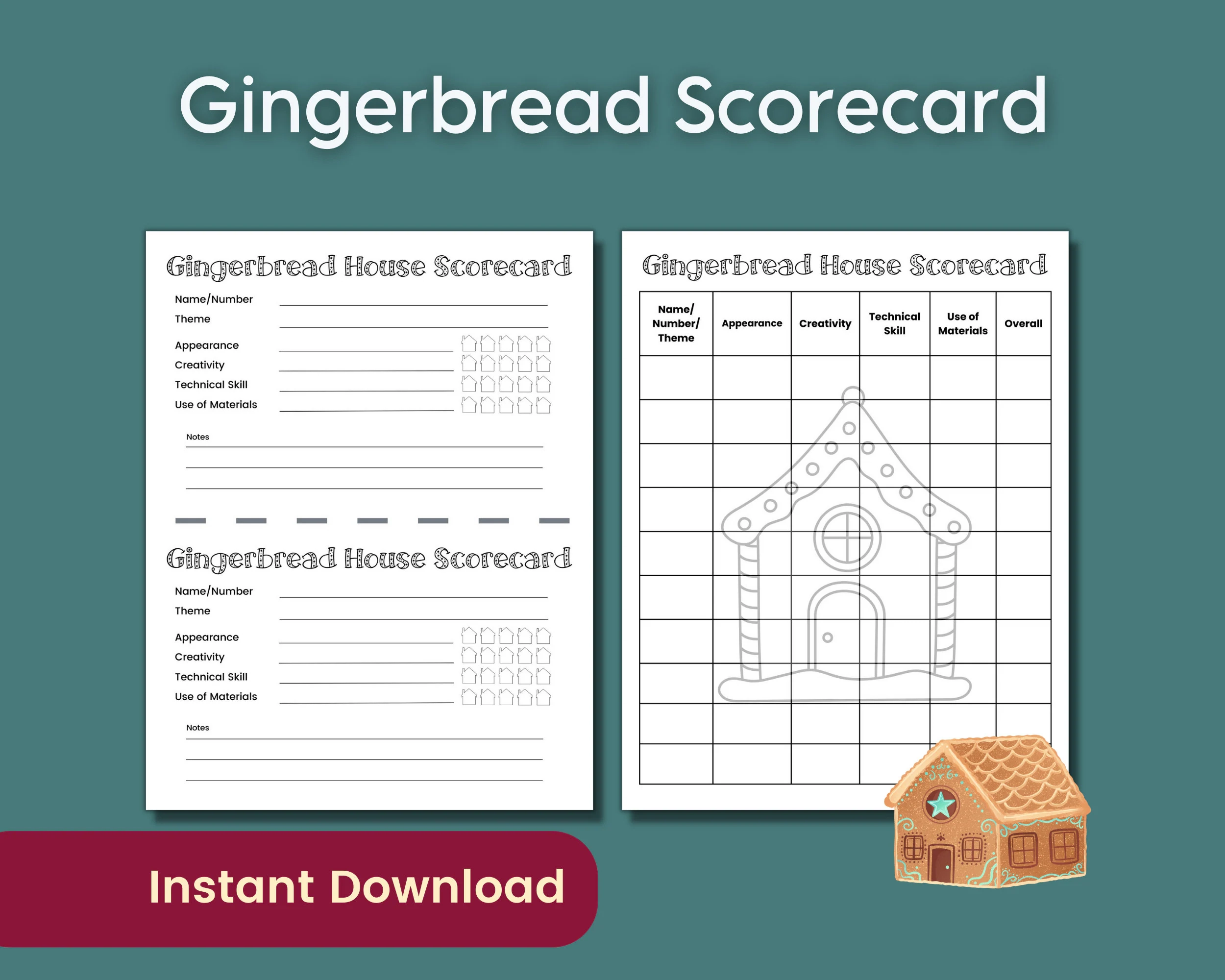 Gingerbread House Decorating Scorecard