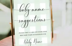 Gingham Green Printable Baby Name Suggestion Game Sign And Card Template
