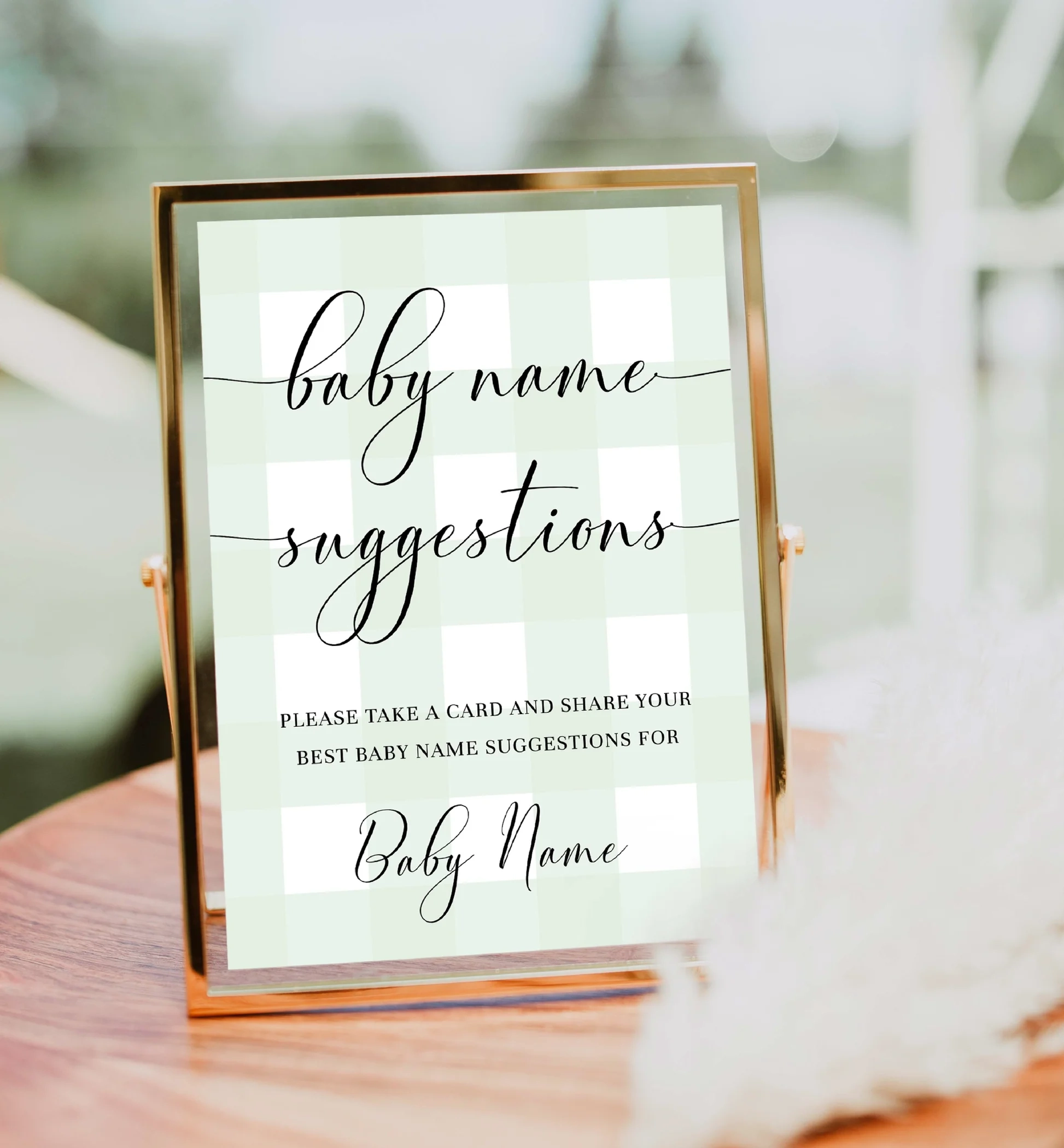 Gingham Green Printable Baby Name Suggestion Game Sign And Card Template Gingham Green Printable Baby Name Suggestion Game Sign And Card Template