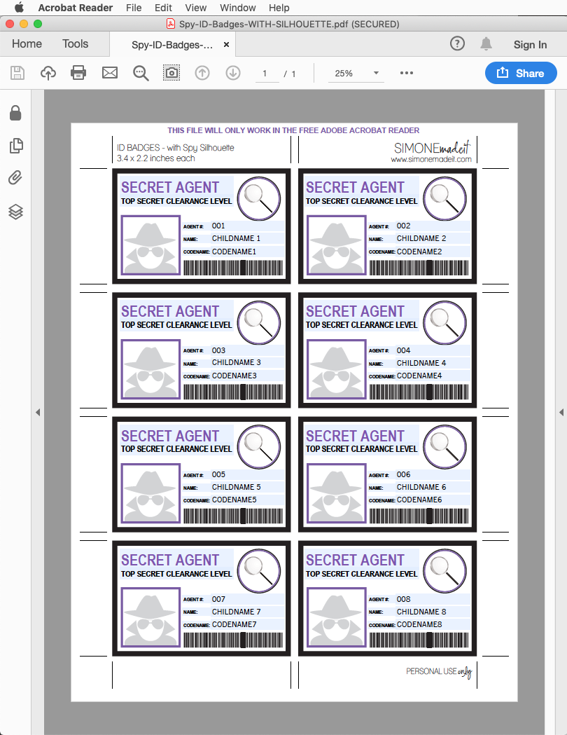 Girls Secret Agent Badge Template